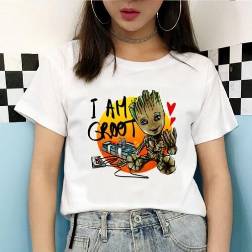 Summer Unique Hot Sale I Am Groot Printed Women T-shirt Kawaii Groot Cotton Tee Funny Cartoon Clothing O-neck Female Streetwear