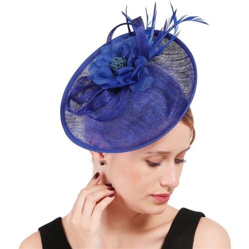 Royal Blue Charming Fascinator Hats Hair Clip Women Bridal Wedding New Headpiece With Nice Flower Formal Hair Accessories