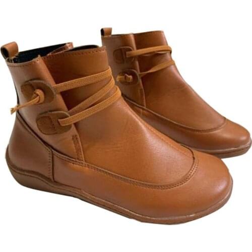 Braided Strap Flat Heel Autumn Winter Boots Womens Soft Boots Pointed Toe Thickening Warm Flat Heel Lace Up Boots Ankle Boots