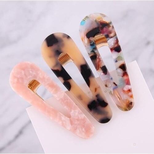 Women Girls Hair pins Vintage Korea Hair Clips Geometric Water Drop Shape Hairgrips Retro Leopard Printed Acrylic Barrettes