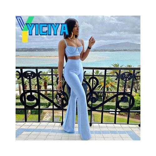 Sexy Fashion High Quality 2021 Summer New Womens Set Purple Blue Two Pieces Set Bodycon Rayon Bandage Set Evening Party Outfit