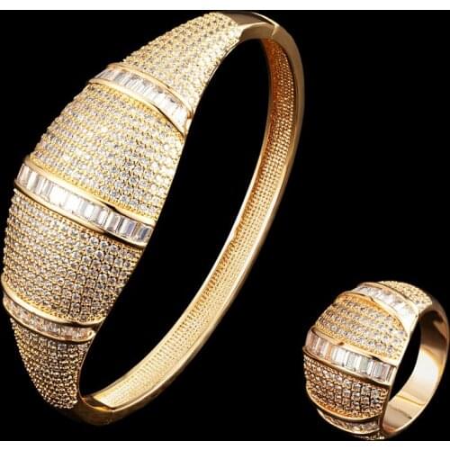 Zlxgirl New arrival 2pcs Bangle and ring jewelry sets 58mm size Cubic zircon copper Bangle&Bracelet ring womens bangle sets