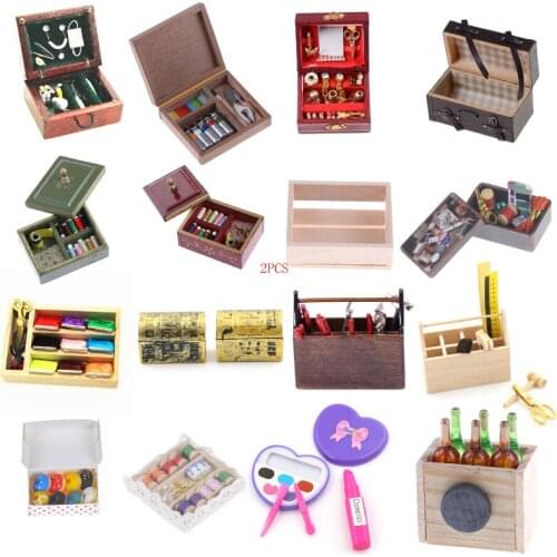 1:12 Kitchen Wooden Box/Doughnut/Paint/Medical/Needle/Jewelry/Suitcase/Toolbox/Wine/Makeup/Sewing Miniature DIY Accessories