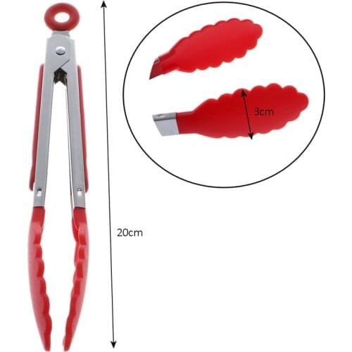 1PC Silicone Cooking Food Serving BBQ Stainless Tongs Steel Handle Utensil Kitchen Tool Supplies