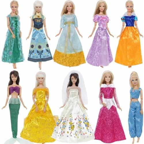 1 Pcs Fairy Tale Princess Dress Mix Style Colourful Wedding Party Gown Skirt Clothes for Barbie Doll Accessories DIY Toys