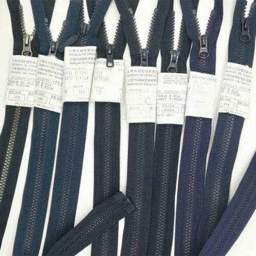 10 Pcs/lot Stocked Long Plastic Ykk Zipper Resin Single Open End Dark Blue for Clothing Jacket Down Sewing Accessories
