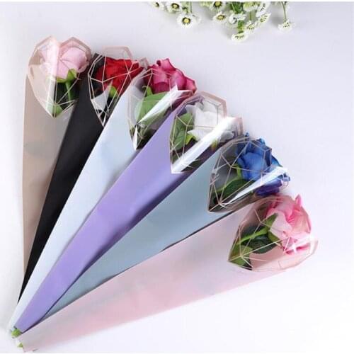 20Pcs/lot Diamond Heart Wrapping Plastic Single Rose Flower Packaging Bag Party Decorations Rose Boxes Cases For Flowers