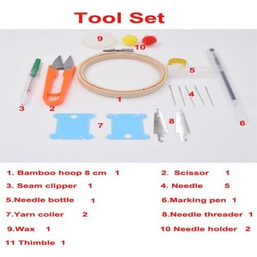 2016 china latest products 8cm round natural bamboo hoops tool set including frame needle threader scissor for home patchwork