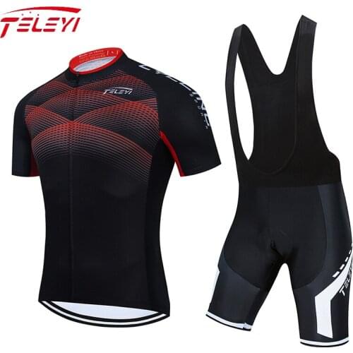 2021 black TELEYI Cycling jersey 5D pad shorts Bike wear set Ropa Ciclismo Quick Dry Mens BICYCLING Maillot Culotte