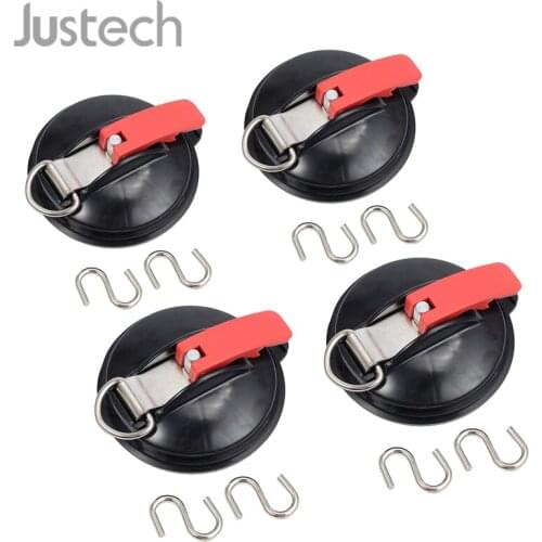 Justech 4Pcs Suction Cup Attachment With D Ring + 2 S S-hooks 10 Kg Load Capacity For Bus Tents , Sun Roofs , Awnings