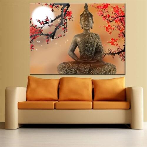 Diamond embroidey moon Flowers And Buddha Zen full square round mosaic 5d diy diamond painting puzzles room decoration