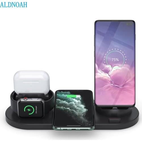 6 in 1 Wireless Charger Dock Station for iPhone/Android/Type-C USB Phones 10W Qi Fast Charging For Apple Watch AirPods Pro