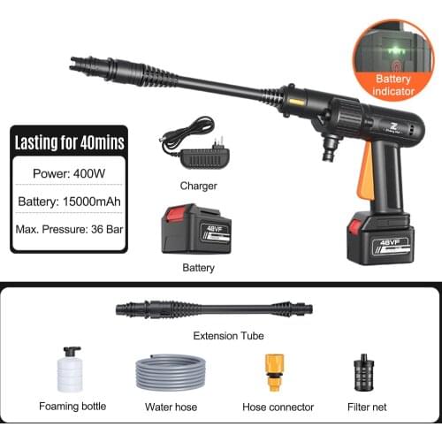 Cordless 400W High Pressure Washer Gun Electric Car Cleaning Tool Portable Car Cleaning Device Water Pump with Foaming Bottle
