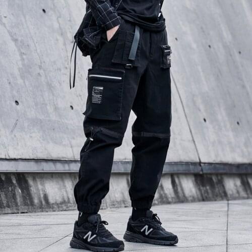 Mens Stand Pocket Casual Cargo Pants Fitness Slim Sports Stitching Woven Trousers Mens Casual Hip Hop Sweatpants Men Streetwear