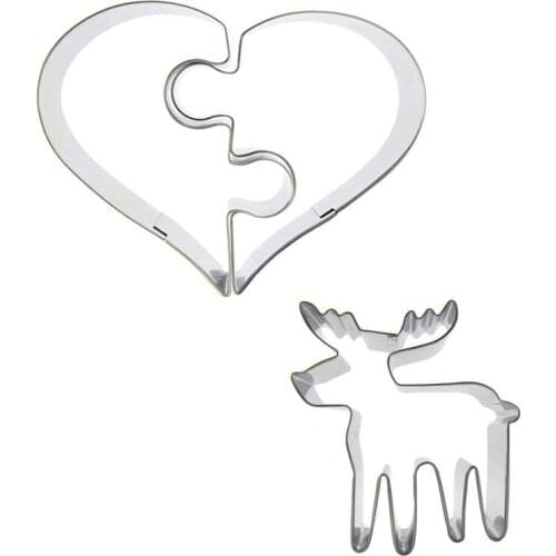 Two Hearts together, Elk shape 3 piece biscuit cutting molds, baking tools, cake decorating soft candy tools
