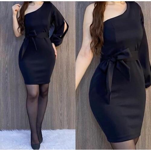 Elegant Sheath Black Short One Shoulder Evening Dresses Knee Length Zipper Back Satin Abendkleider Robes de Soirée for Women