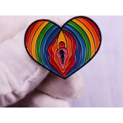 Rainbow Pride Heart-Pussy-Love Enamel Pin LBGTQ Art Brooch Fashion jewelry