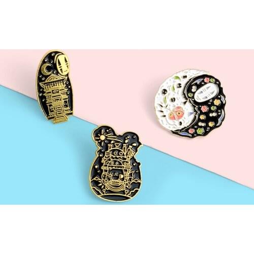 No face Anime roles Enamel Lapel Pins Hayao Miyazaki Brooches Badges Cartoon Backpack Pins Gifts for Friends Wholesale Jewelry