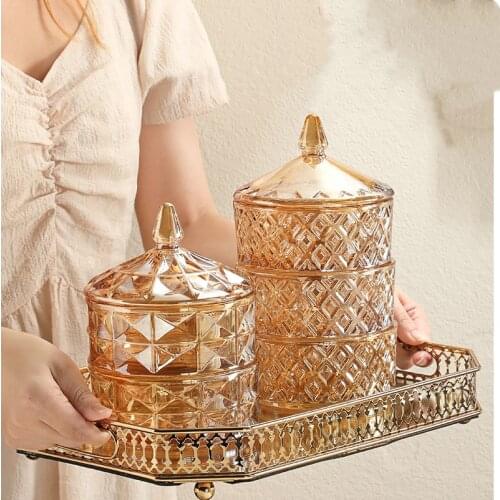 Coffee Candy Jar European Exquisite Crystal Glass Cup with Lid Transparent Candy Box Storage Box Home Decoration Ornaments