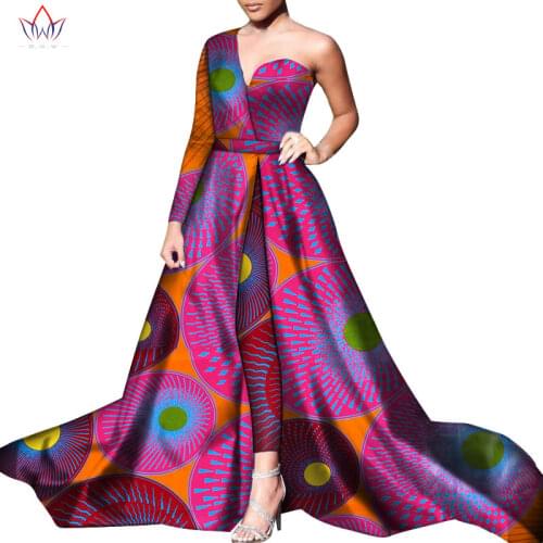2pcs BazinRiche African One Shoulder Dresses and Pant Set Dashiki African Dresses for Women African Clothes Dress Trouser WY6055