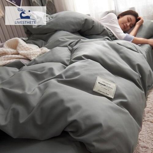 Liv-Esthete Light Gray Bedding Set Flat Sheet Or Fitted Sheet Double Duvet Cover Home Textiles Bedclothes Nordic Bed Linen Set