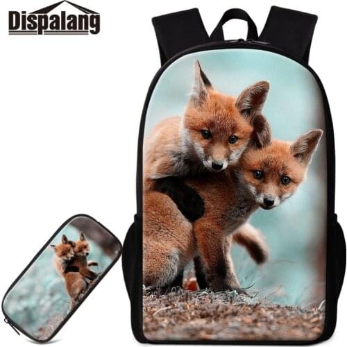 Dispalang Customized Fox Logo Bagpack and Pen Box Case Suit Polyester Fabric Office Boys Gifts School Supplies Vintage Mochilas