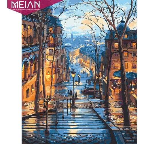 MEIAN Street Landscape 5d DIY diamond Painting Scenery Canvas diamond painting full round Paint Art Pictures Home Decor