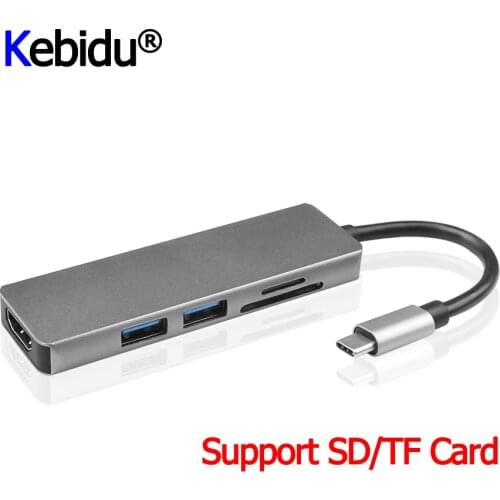 Mult-function 5 In 1 Type-C To USB-C HDMI-compatible USB 3.0 Hub Adapter SD/TF Card For MacBook Samsung Galaxy S9/S8 Huawei