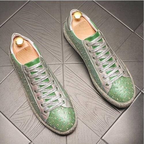 Hip Hop Fashion Mens Designer Charm Rhinestone Shoes Causal Flats Moccasins Male Rock Crystal Sneakers Zapatillas Hombre