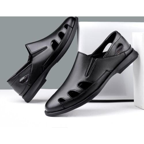 High Quality Men Genuine Leather Shoes Slip On Black Shoes Real Leather Loafers Hollow Out Breathable Mens Summer Moccasins New