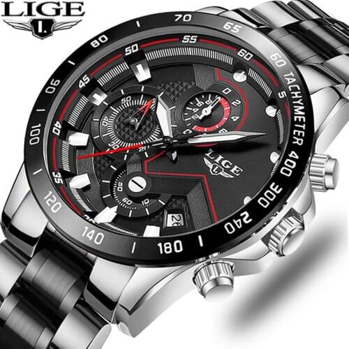 LIGE 2020 Hot Fashion Stainless Steel Mens Watches Top Brand Luxury Business Luminous Chronograph Quartz Watch Relogio Masculino
