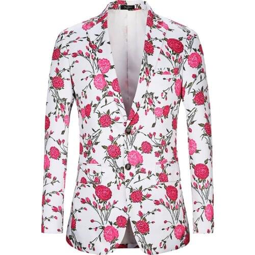 New Men Blazers Valentines Day Rose Printed Men Blazer Fashion Casual Streetwear Wild Blazers Slim Fit Single-breasted Jackets