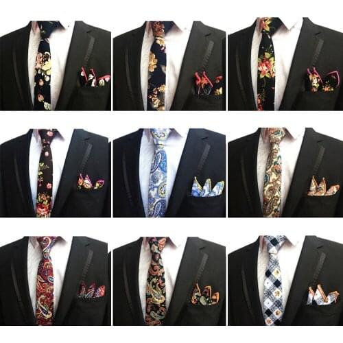 Mens Cotton Paisley Flower Necktie Pocket Square Set Men Tie Handkerchief Lot BWTHZ0149