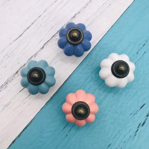 Set of 8 Multicolor Ceramic Drawers Knobs Door Cabinet Colorful Pumpkin Knobs Furniture Handle Drawer Pulls Wardrobe Pull Handle
