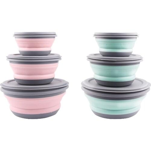 3pcs Camping Tableware Folding Bowl Outdoor Tableware Sets Lunch Box Portable Salad Bowl With Lid For Nature Hike Cooking Supply