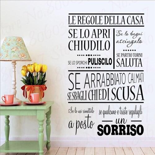 Italian House Rules Wall Sticker Family Home Decorative Murals Home Rules Wall Art Decal Italian House Rule Wall Posters WL1063