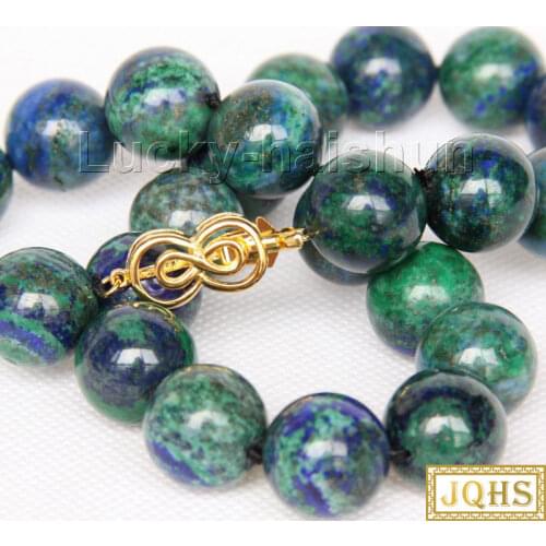 Natural 18" 16mm round lapis lazuli malachite beads Strand knotted necklace filled gold clasp j9732