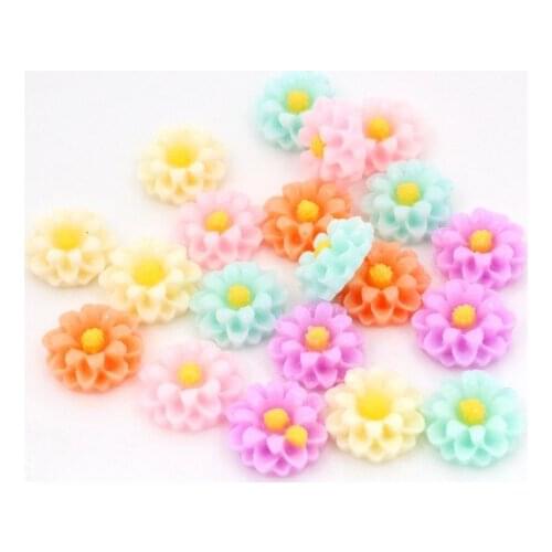 New Fashion 10mm 40pcs Mix Colors Flower Style Flat back Resin Cabochons For Bracelet Earrings accessories