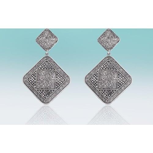 New Retro Big Square Zinc Alloy Dangle High Quality Earrings Classic Hanging Rhinestone Drop Earring for Women Jewelry Gifts