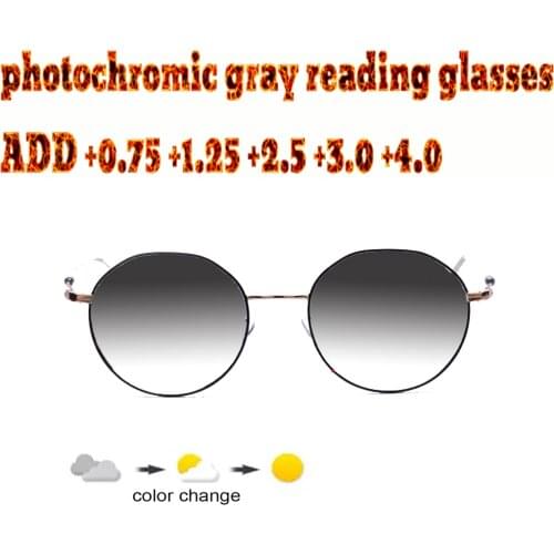 Women Mens Round Retro Full Frame Photochromic Reading Glasses Comfortable TR90 +1.0 +1.5 +1.75 +2.0 +2.5 +3 +3.5 +4