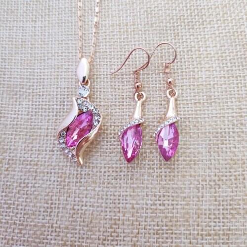 925 sterling silver necklace earrings gift, wedding womens jewelry set Fine jewelry Austrian crystal gold pink pendant