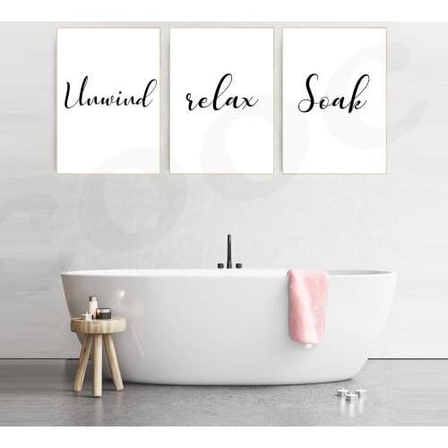 Relax Soak BathRoom Wall Decor Simple Letter Style Art Canvas Painting Print Poster Laundry Room Wall Picture Decoration