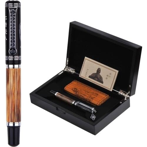 Duke Classic Confucius Natural Bamboo Metal Embossed Pattern Fountain Pen Iridium Medium Nib 0.7mm Ink Pen for Office / Gift