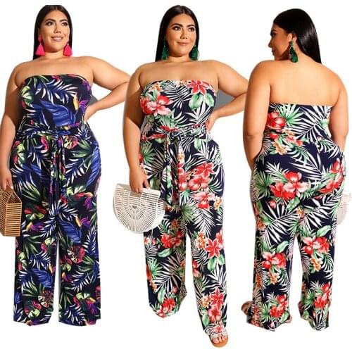 Sexy Outfits Plus Size Jumpsuit Women Elegance 5xl Casual Strapless Sleeveless Waistband Print Jumpsuits Wholesale Dropshipping