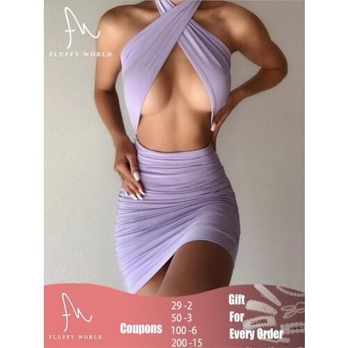 Sexy Backless Halter Sexy Cut-Out Women Mini Dresses Bandage Cross Fashion Slim Sleeveless Clothing Y2K Party Holiday Dress