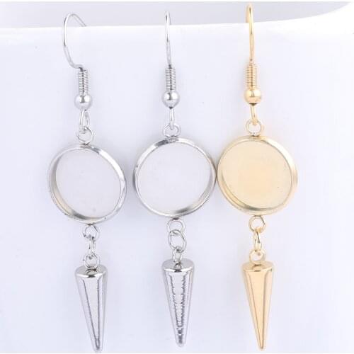 10pcs Stainless Steel Dangle Charm Earring Bezel Blanks 12mm Dia Cabochon Earrings Base Setting Gold Plated Diy Components