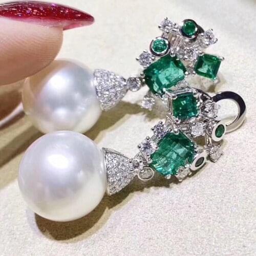 D123 Pearls S925 Sterling Silver Fine Jewelry Fresh Water White 9-10mm Pearls Dangle Earrings for Women Fine Pearl Earrings