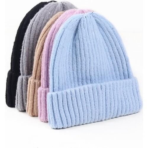 Hat Women Winter Knit Beanie Warm Skullies Autumn Casual Adult Cap Solid Color Outdoor Ski Accessory