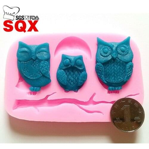 Silicone 3D Cake Fondant three owl on the branches Mold, Sugar Lace Mold, Cake Decoration Tool Kitchen accessories SQ15187