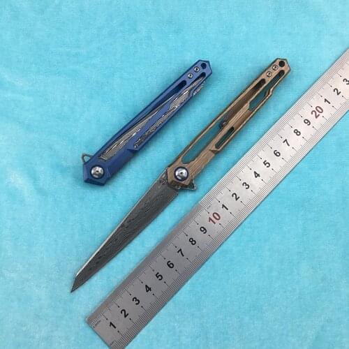 LEMIFSHE JR7394 Flipper folding knife VG10 Damascus blade titanium alloy handle camping outdoor kitchen fruit knife EDC tool